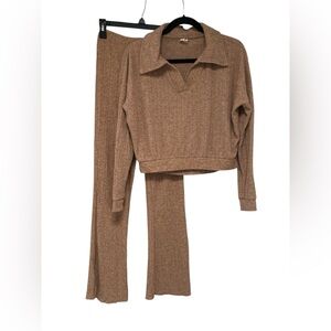 Cotton On Brown Knit Flare Pants & Top Set XS GUC